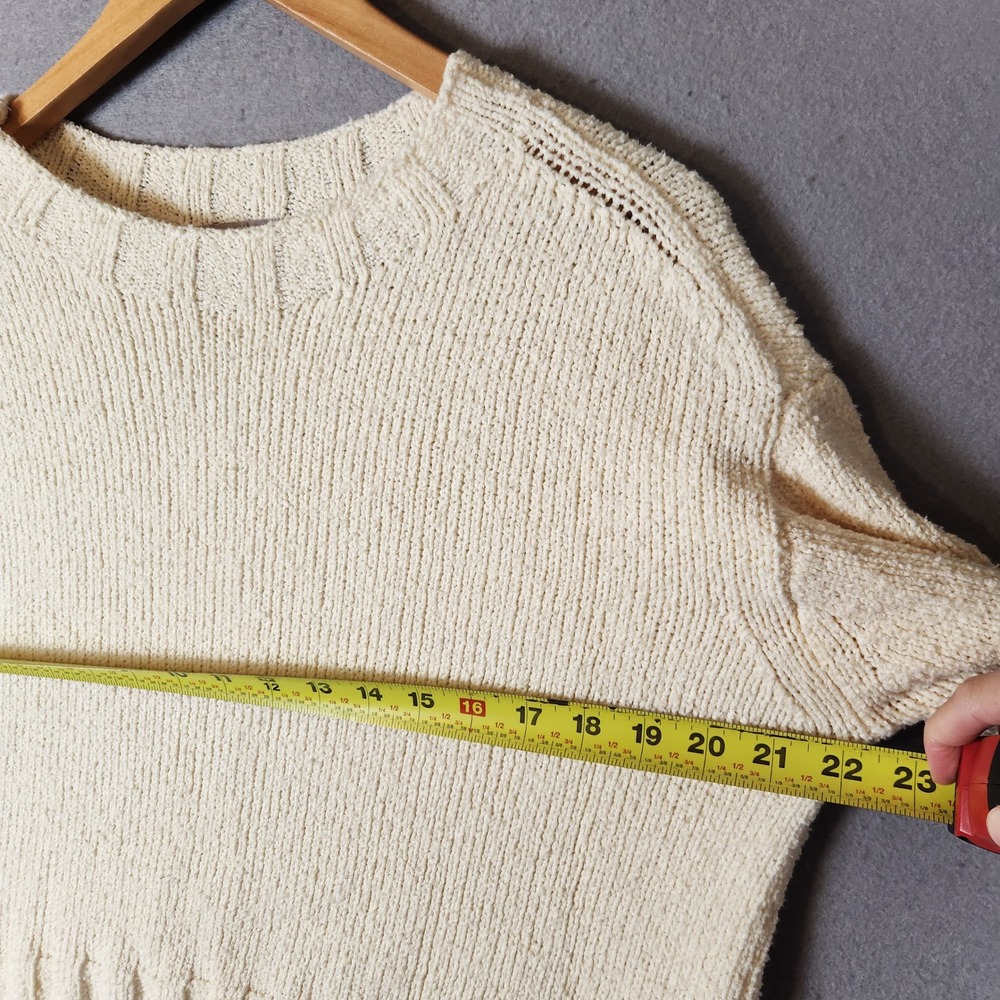 J. Crew Relaxed Crewneck Sweater Women's M Cream Cropped Relaxed Boxy Cotton - Picture 4 of 8